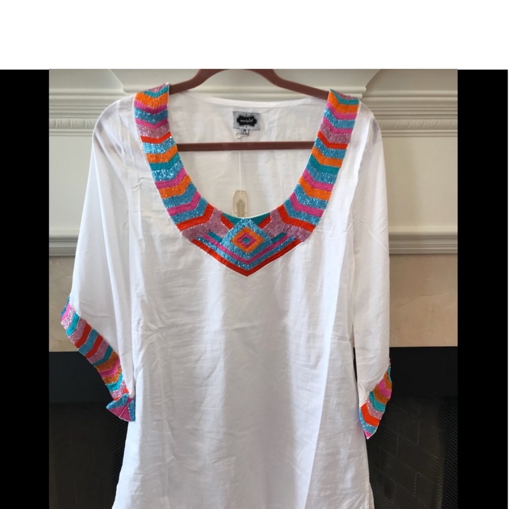 NWT Mudpie White Beaded Tunic Swim Beach Cover M